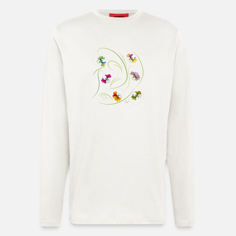 vrille florale, fleurs - Manches longues bio décontracté fabriqué en UE - OFF WHITE