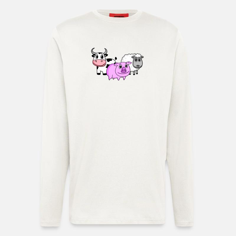 Animaux mignons - Manches longues bio décontracté fabriqué en UE - OFF WHITE