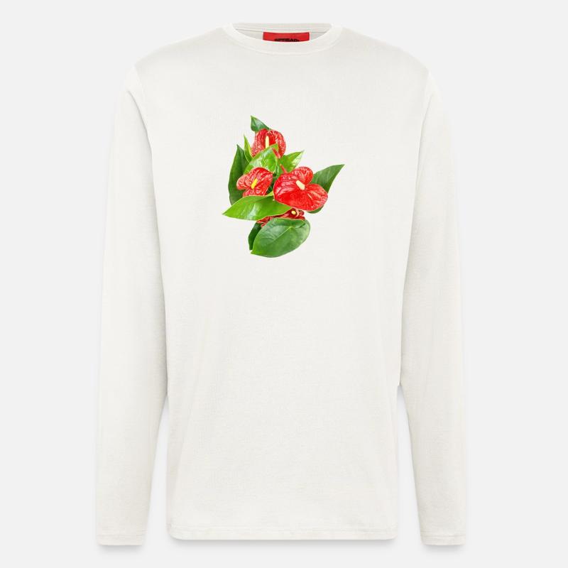 Rote Anthurien Floraledition - Langarmshirt - made by SPREAD - OFF WHITE