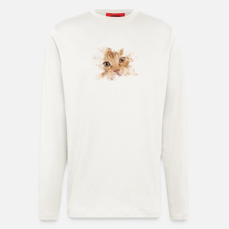 Orangene Katze mit Aquarellspritz - Langarmshirt - made by SPREAD  - OFF WHITE
