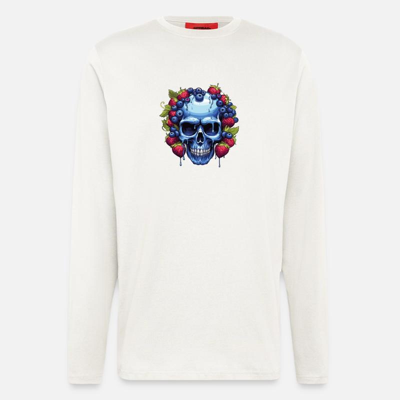 Blauer Schädel mit Beerengirlande - Langarmshirt - made by SPREAD  - OFF WHITE