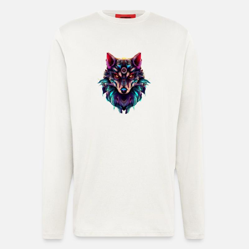 Wolf’s Head Synthwave Wolf - Manches longues bio décontracté fabriqué en UE - OFF WHITE