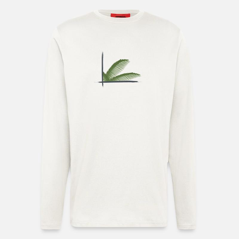 Palmenblätter eingefasst in Pinselrahmen - Langarmshirt - made by SPREAD  - OFF WHITE