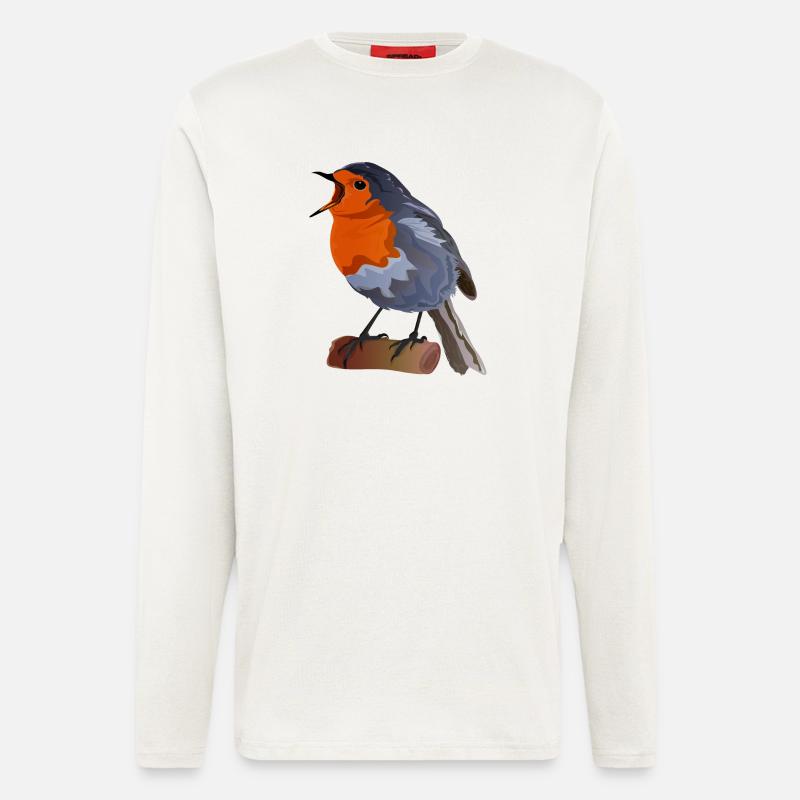 Robin Bird Illustration on Textile - Longsleeve - made by SPREAD  - OFF WHITE
