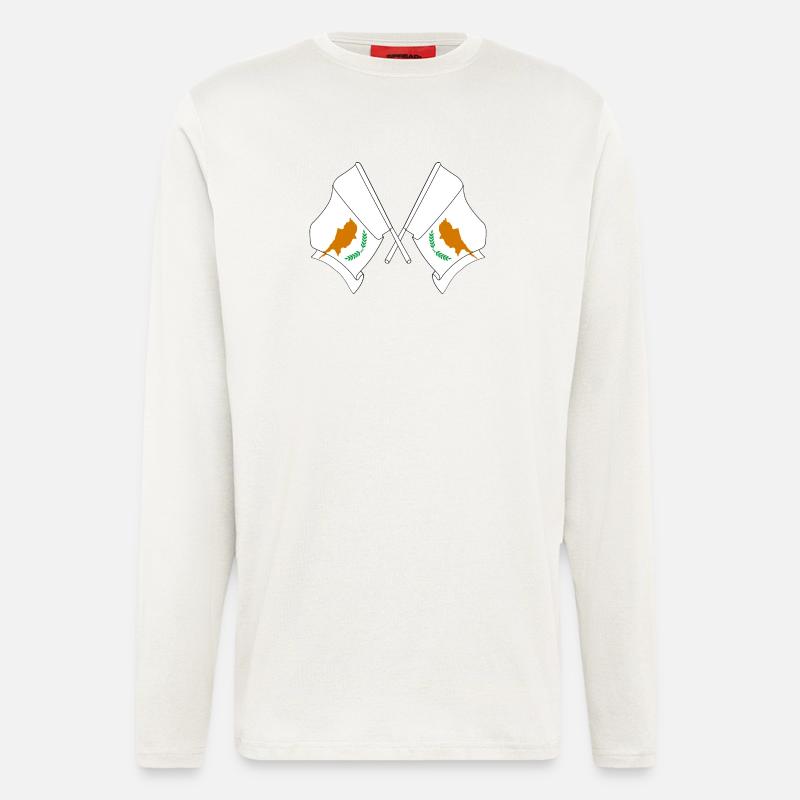 Deux drapeaux Chypre - Manches longues bio décontracté fabriqué en UE - OFF WHITE