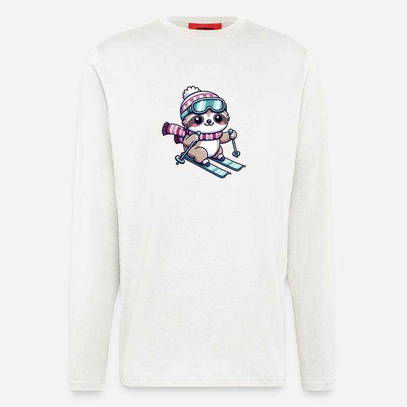 Cute Comic Sloth Skiing - Longsleeve - made by SPREAD  - OFF WHITE