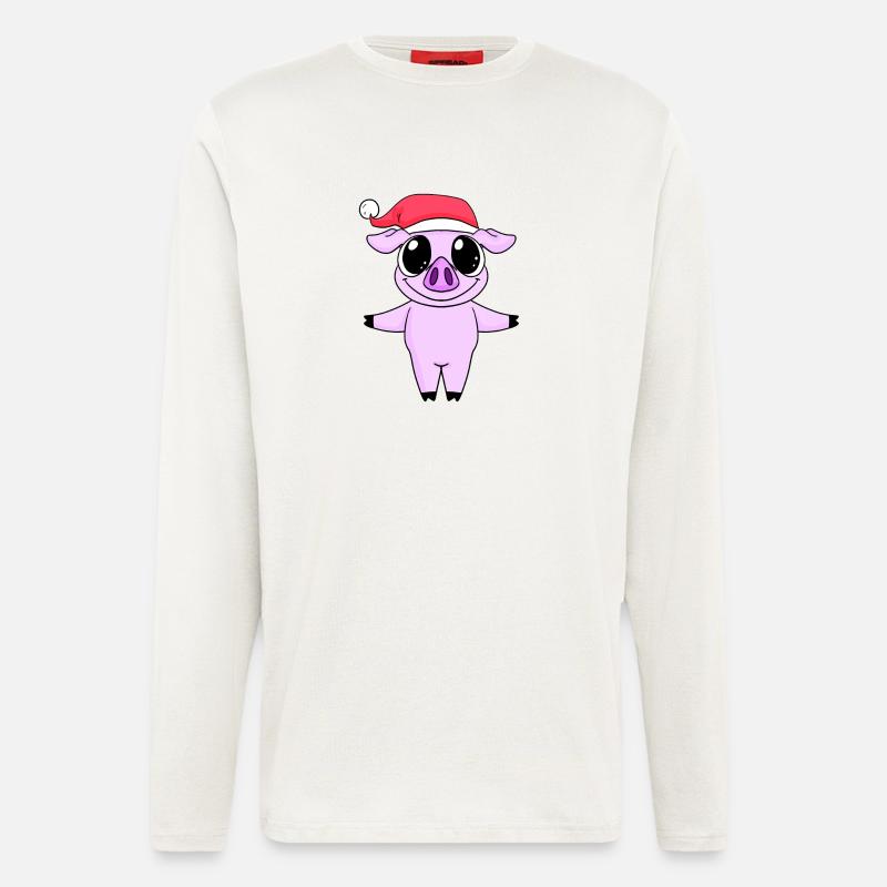 Cochon Noël - Manches longues bio décontracté fabriqué en UE - OFF WHITE