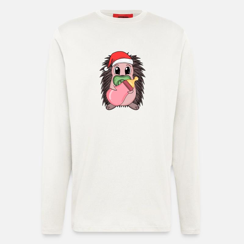 Hérisson bébé Noël - Manches longues bio décontracté fabriqué en UE - OFF WHITE