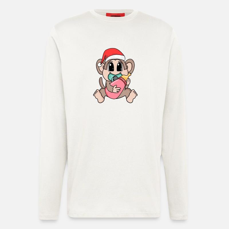 Singe bébé Noël - Manches longues bio décontracté fabriqué en UE - OFF WHITE