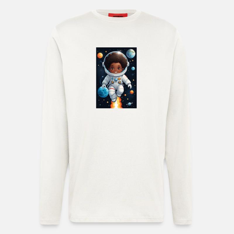 Visage d’enfant aventurier de l’espace - Manches longues bio décontracté fabriqué en UE - OFF WHITE