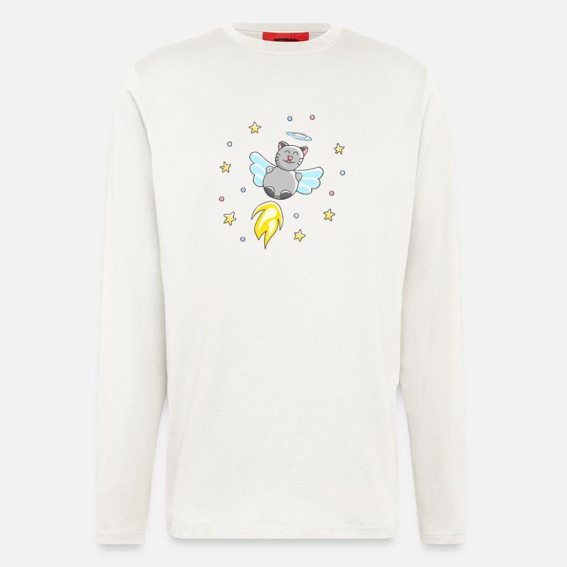 Ange - Motif mignon de chat - Manches longues bio décontracté fabriqué en UE - OFF WHITE