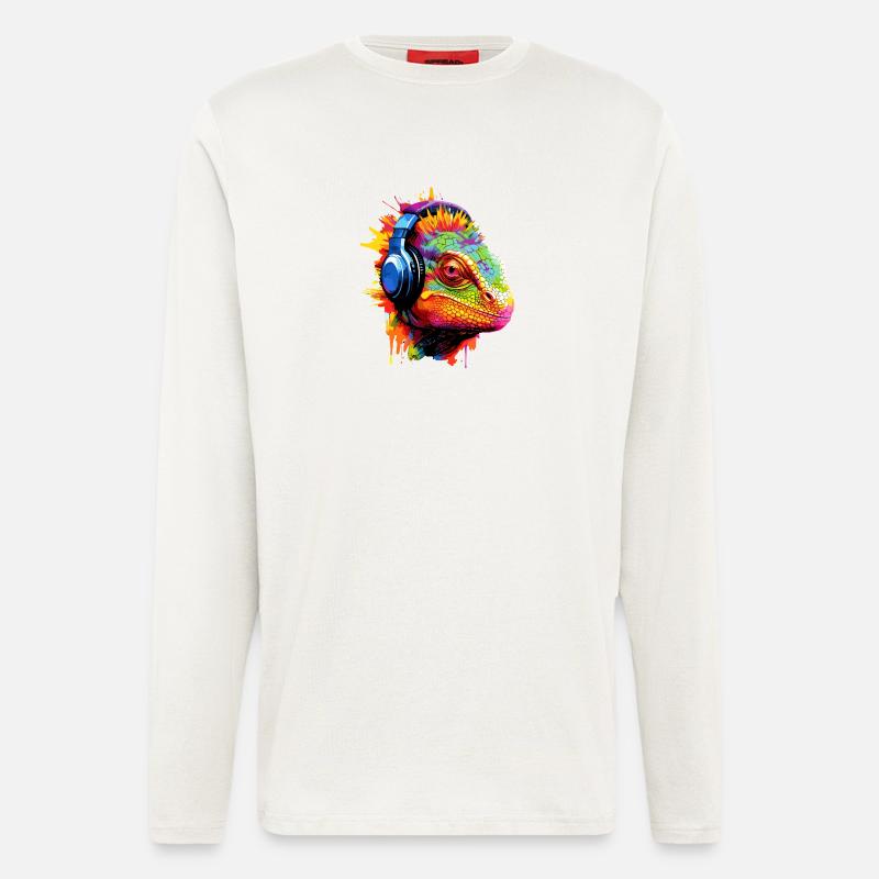 Chamäleon mit Kopfhörer Musik Chamäleons - Langarmshirt - made by SPREAD  - OFF WHITE