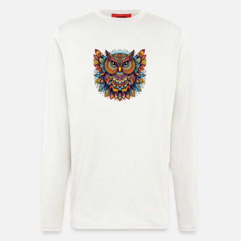 Eule mit Mandalas verziert - Langarmshirt - made by SPREAD - OFF WHITE