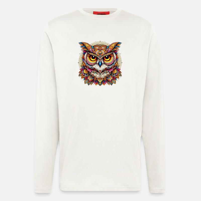 Eule mit Mandalas verziert - Langarmshirt - made by SPREAD  - OFF WHITE