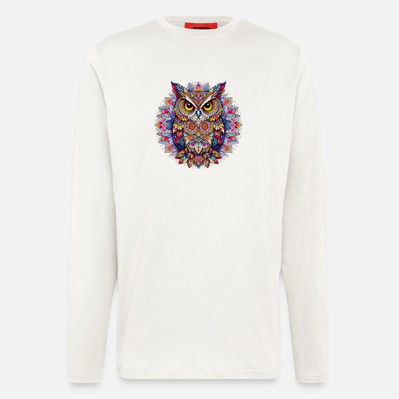 Eule mit Mandalas verziert - Langarmshirt - made by SPREAD  - OFF WHITE
