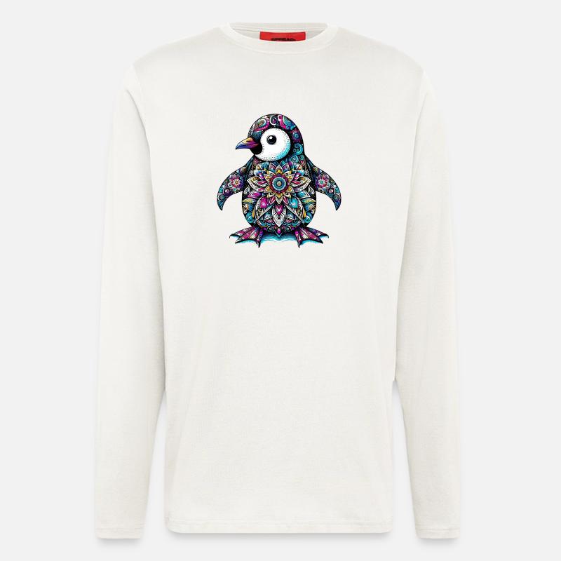 Pinguin mit Mandalas verziert - Langarmshirt - made by SPREAD  - OFF WHITE
