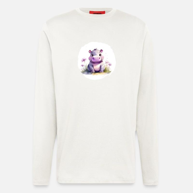 Aquarell Nilpferd - Langarmshirt - made by SPREAD  - OFF WHITE