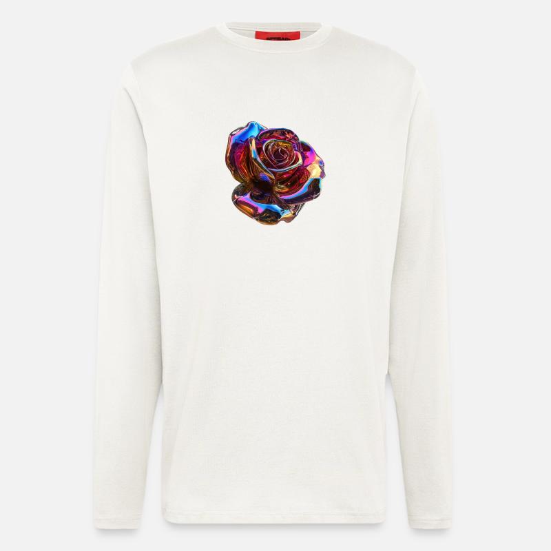 Irisierende Regenbogenrose - Langarmshirt - made by SPREAD  - OFF WHITE