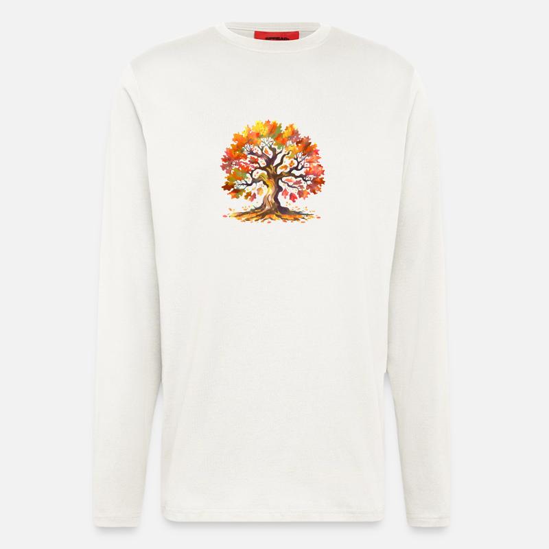 Eiche mit Herbstlaub Aquarell - Langarmshirt - made by SPREAD  - OFF WHITE