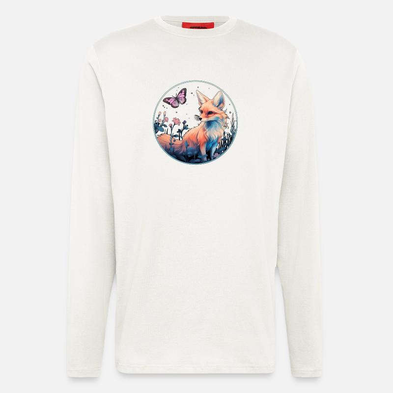 Fuchs mit Schmetterling - Langarmshirt - made by SPREAD  - OFF WHITE