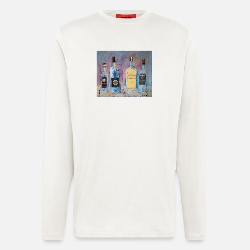 Expressive Weinflaschen vier Freunde - Langarmshirt - made by SPREAD  - OFF WHITE