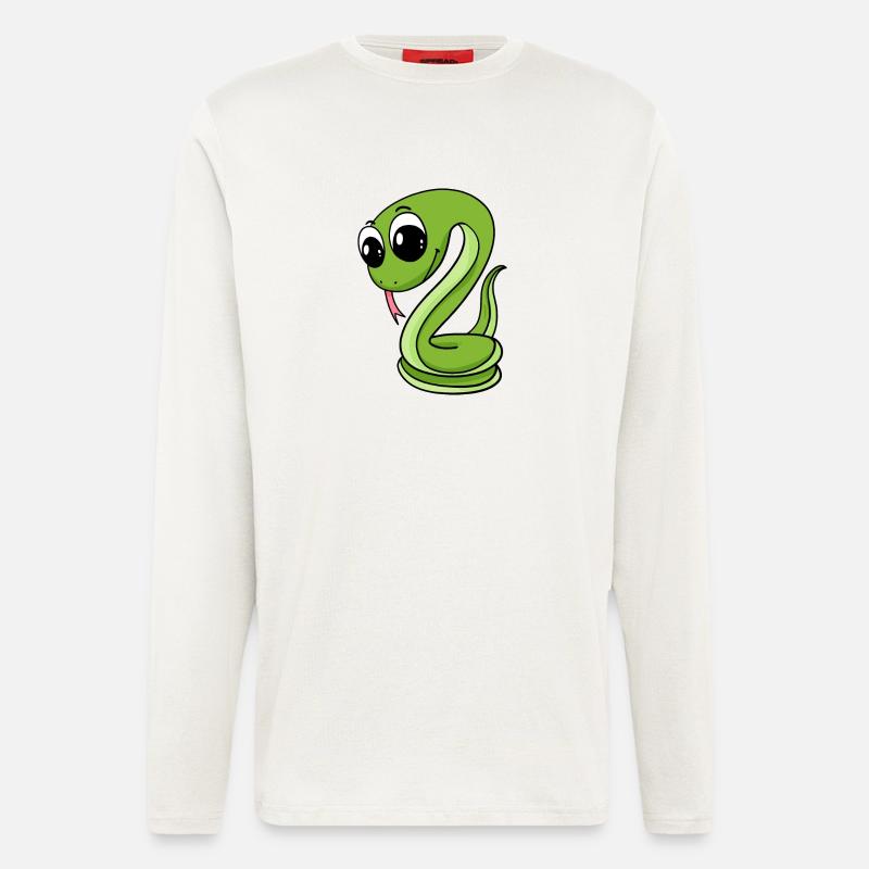 Serpent vert mignon - Manches longues bio décontracté fabriqué en UE - OFF WHITE