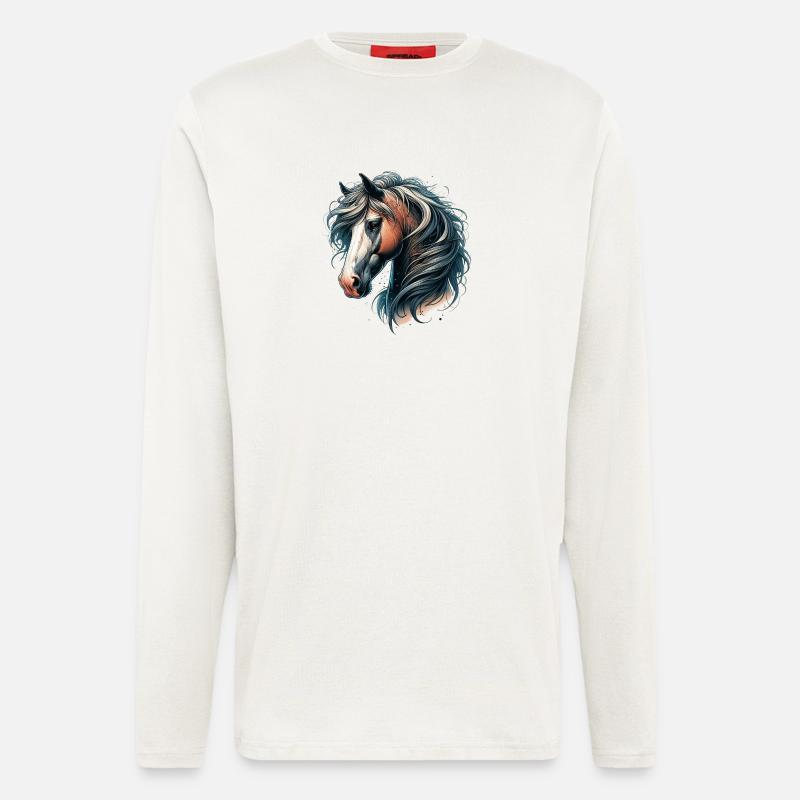 Pferdekopf mit fließender Mähne - Langarmshirt - made by SPREAD  - OFF WHITE