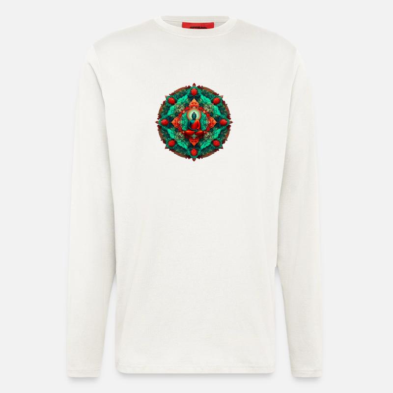 Mandala-Buddha-Türkis - Langarmshirt - made by SPREAD  - OFF WHITE