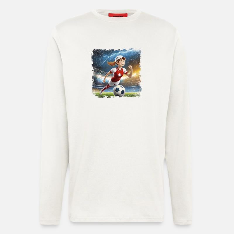 Fussballerin Comicfigur Stadion mit Blitzen - Langarmshirt - made by SPREAD  - OFF WHITE
