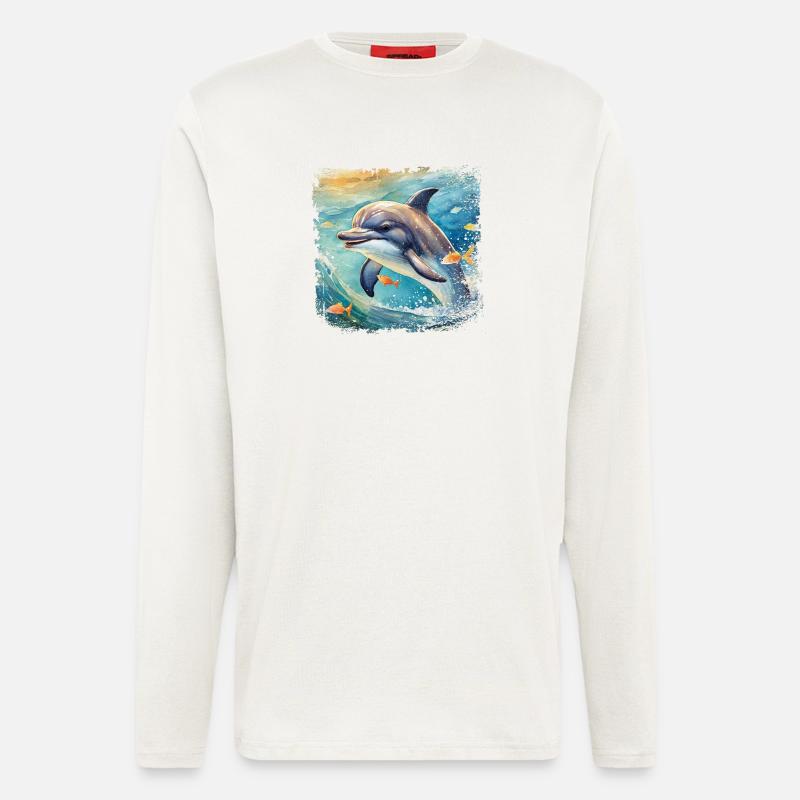 Niedlicher junger Delfin im Kinderbuchstil - Langarmshirt - made by SPREAD  - OFF WHITE
