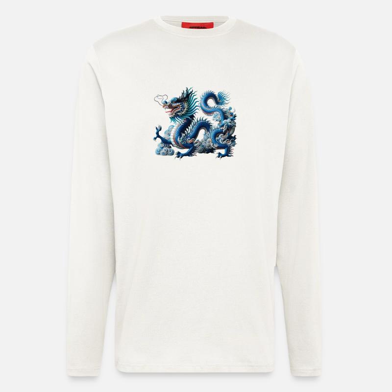 Blauer Drachen im Wolkenfluss - Langarmshirt - made by SPREAD - OFF WHITE