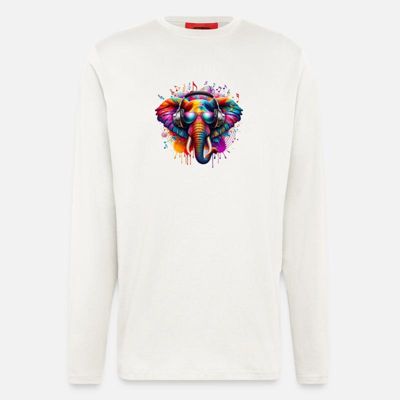 Bunter Elefant mit Kopfhörern - Langarmshirt - made by SPREAD - OFF WHITE