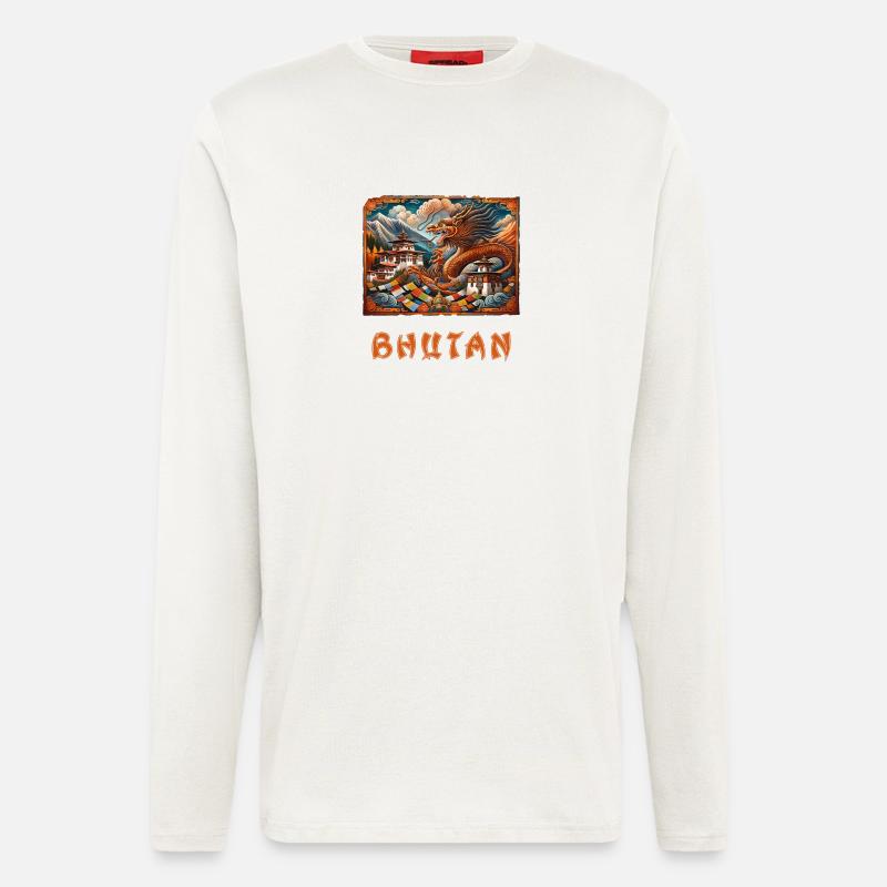 Bhutan Drache Buddha Thimphu - Langarmshirt - made by SPREAD  - OFF WHITE