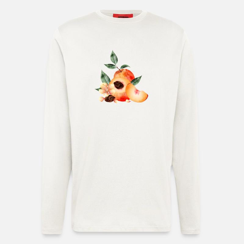 Pfirsichhälfte,Pfirsiche,Pfirsich,-blüten und keil - Langarmshirt - made by SPREAD  - OFF WHITE
