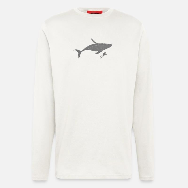 Plongeur avec baleine à bosse - Manches longues bio décontracté fabriqué en UE - OFF WHITE