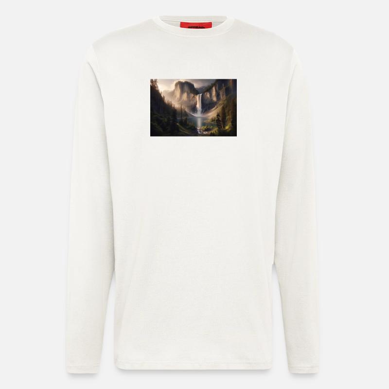 Poster Ölgemälde Berglandschaft mit Wasserfall - Langarmshirt - made by SPREAD  - OFF WHITE