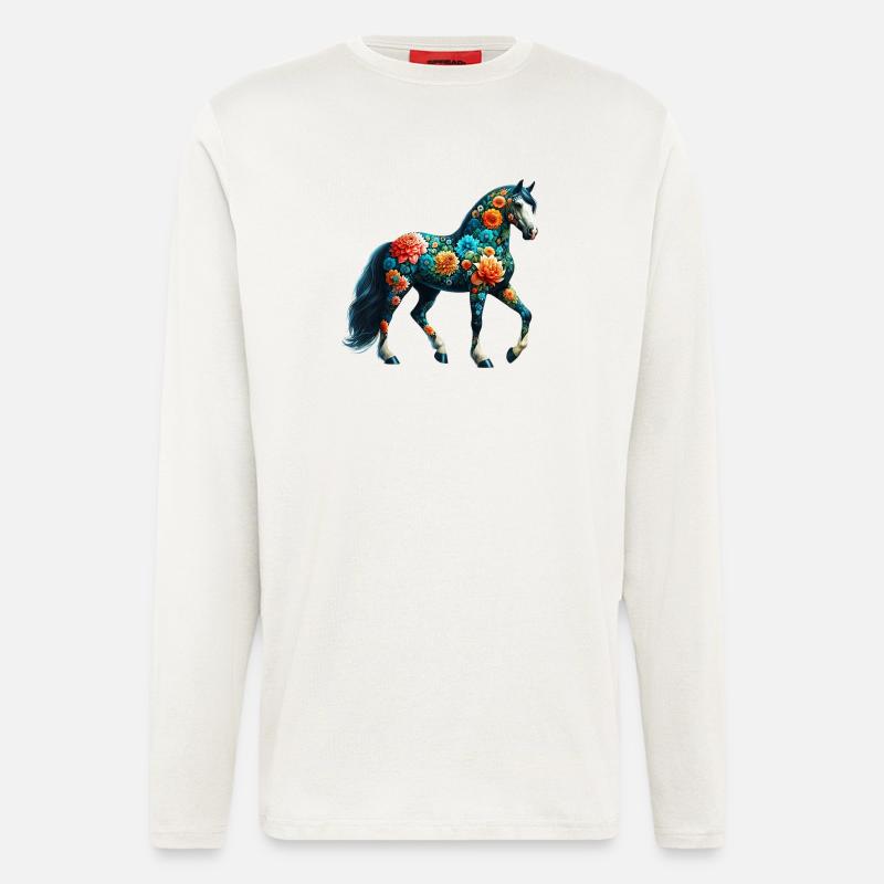 Pferd mit Blumen geschmückt - Langarmshirt - made by SPREAD - OFF WHITE