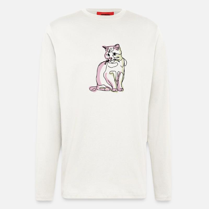 Katze- Ein-Strich-Zeichnung - Langarmshirt - made by SPREAD  - OFF WHITE