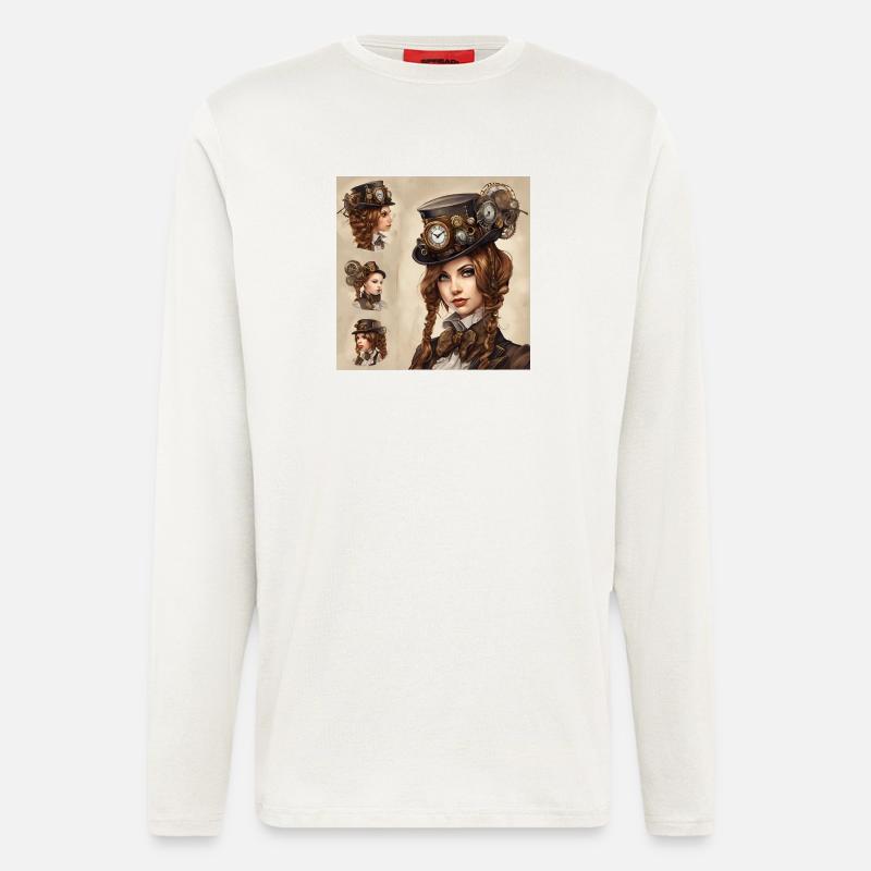 Schönes Mädchen im Steampunk-Stil - Langarmshirt - made by SPREAD  - OFF WHITE