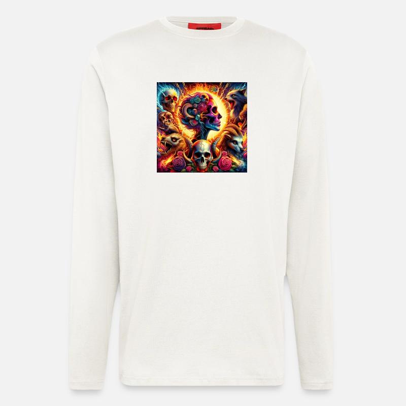 Lebendige Blumenschädel & Chlorole - Langarmshirt - made by SPREAD  - OFF WHITE