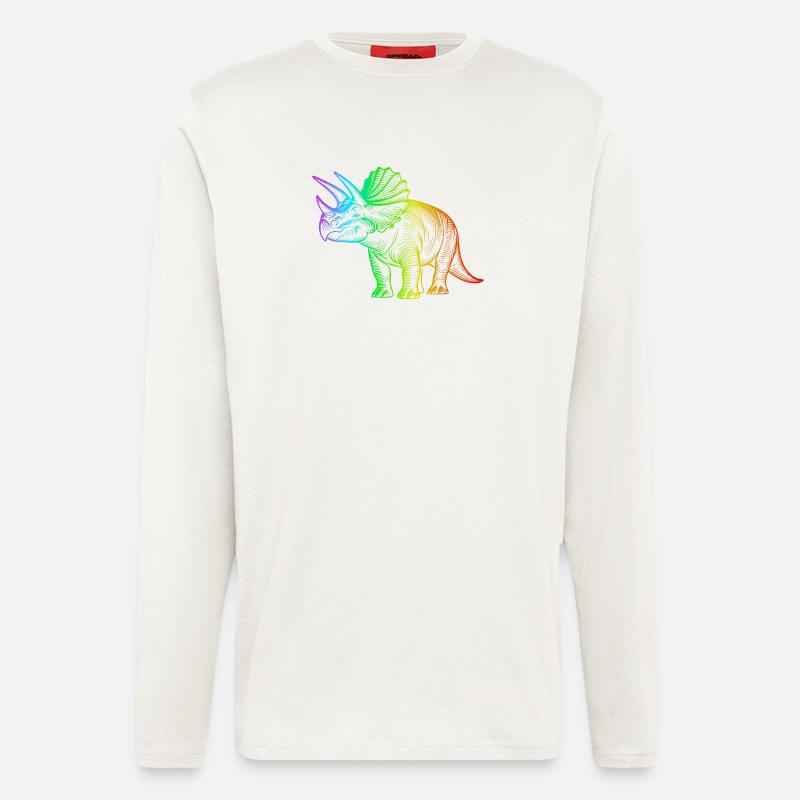 Regenbogen-Triceratops-Dinosaurier - Langarmshirt - made by SPREAD  - OFF WHITE