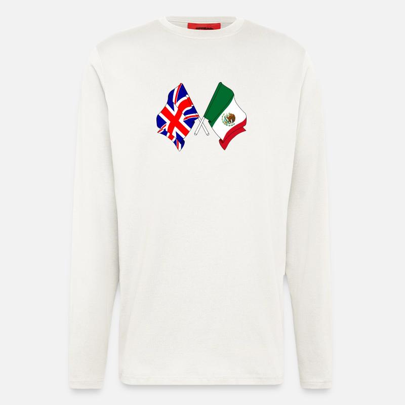 Drapeau de l’Angleterre, drapeau du Mexique - Manches longues bio décontracté fabriqué en UE - OFF WHITE