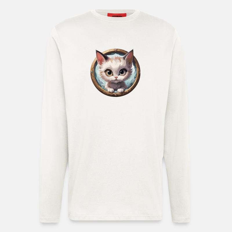 Kätzchen im Rundmedaillon - Langarmshirt - made by SPREAD  - OFF WHITE