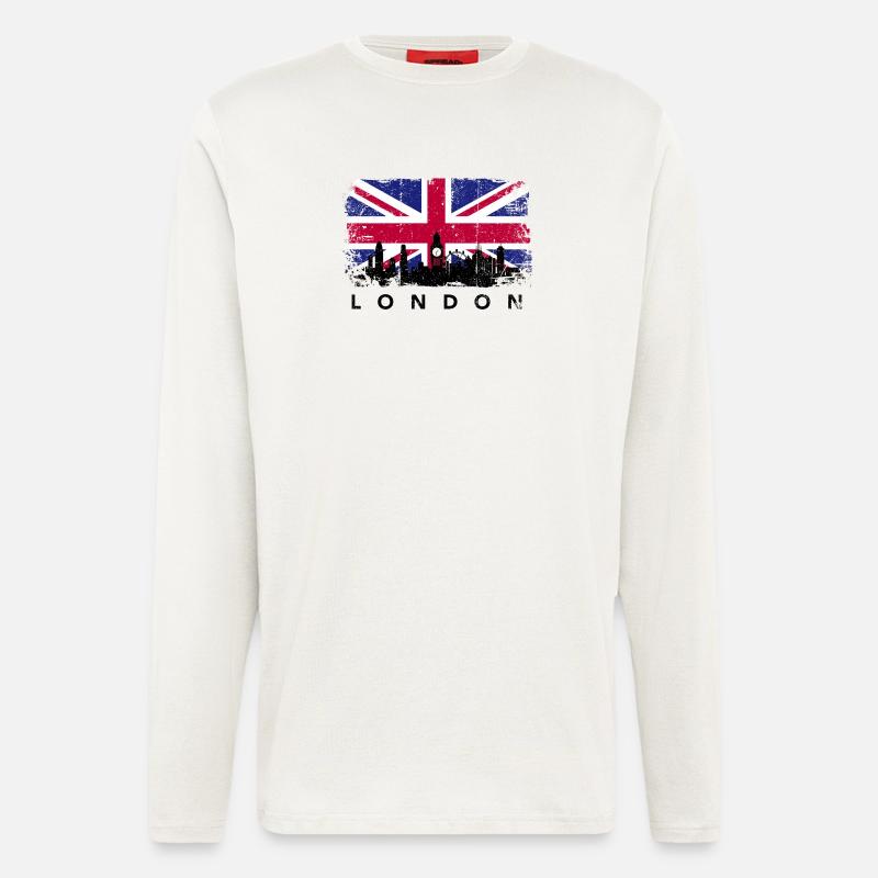 Silhouette de l’Union Jack Skyline - Manches longues bio décontracté fabriqué en UE - OFF WHITE