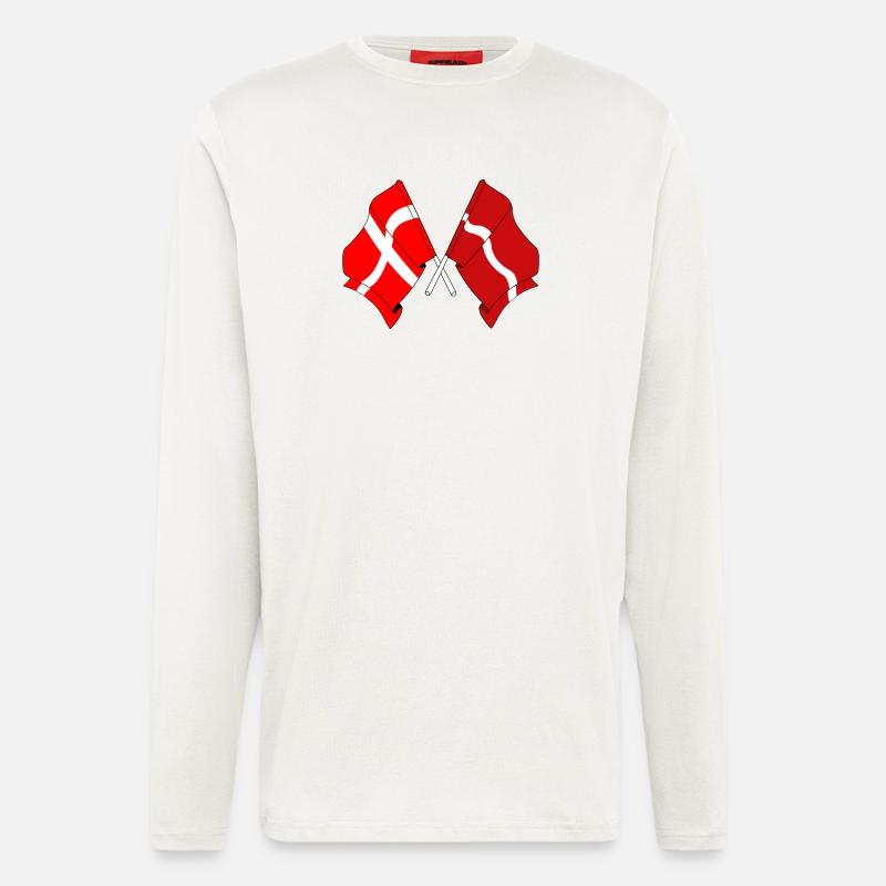 Drapeau Danemark, drapeau Lettonie - Manches longues bio décontracté fabriqué en UE - OFF WHITE