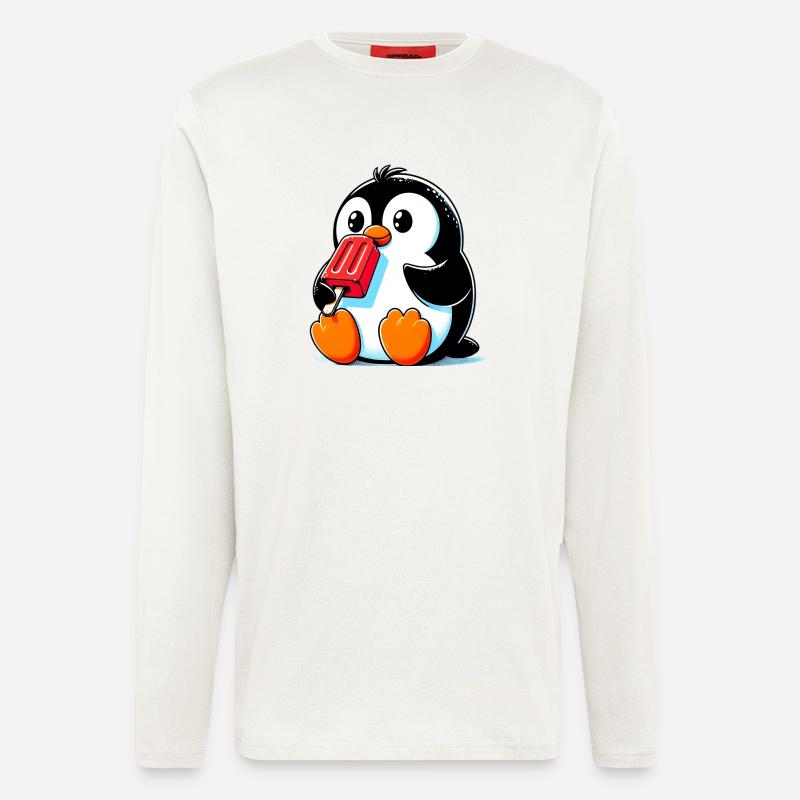 Pinguin isst ein Eis am Stiel - Langarmshirt - made by SPREAD - OFF WHITE
