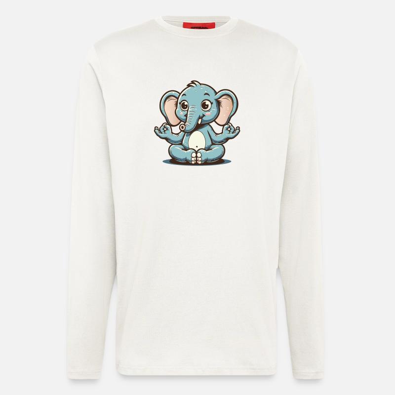 Cute blue elephant doing yoga - Longsleeve - made by SPREAD  - OFF WHITE