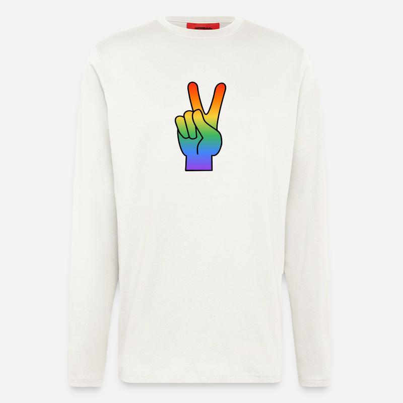 Regenbogen Peace Zeichen - Langarmshirt - made by SPREAD  - OFF WHITE