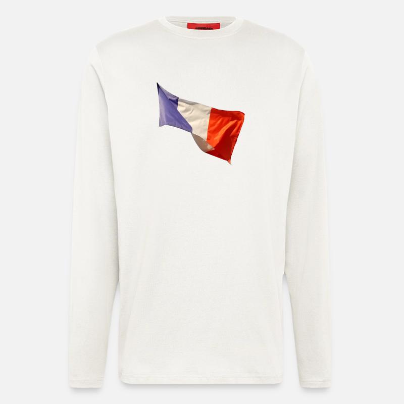 Bleu, blanc, drapeau rouge - Manches longues bio décontracté fabriqué en UE - OFF WHITE