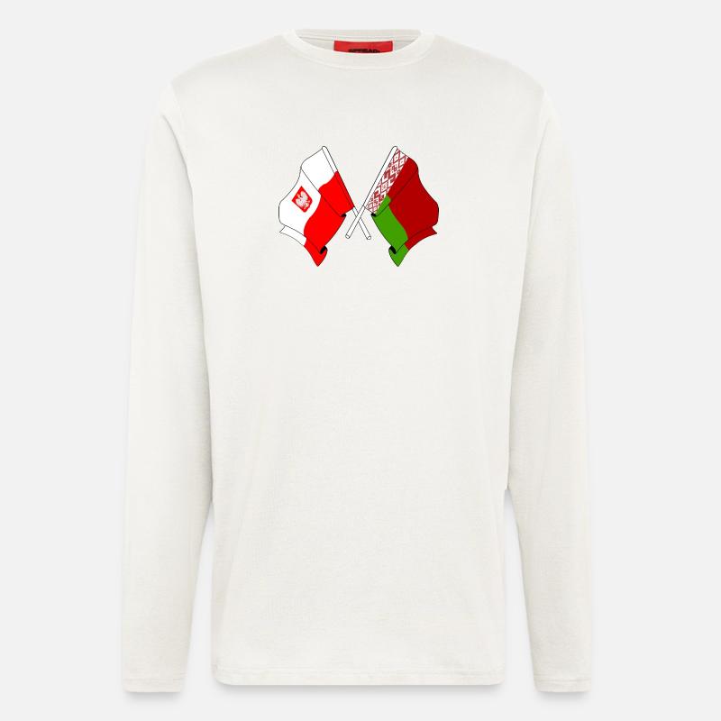 Drapeau de la Pologne, Russie Blanche - Manches longues bio décontracté fabriqué en UE - OFF WHITE